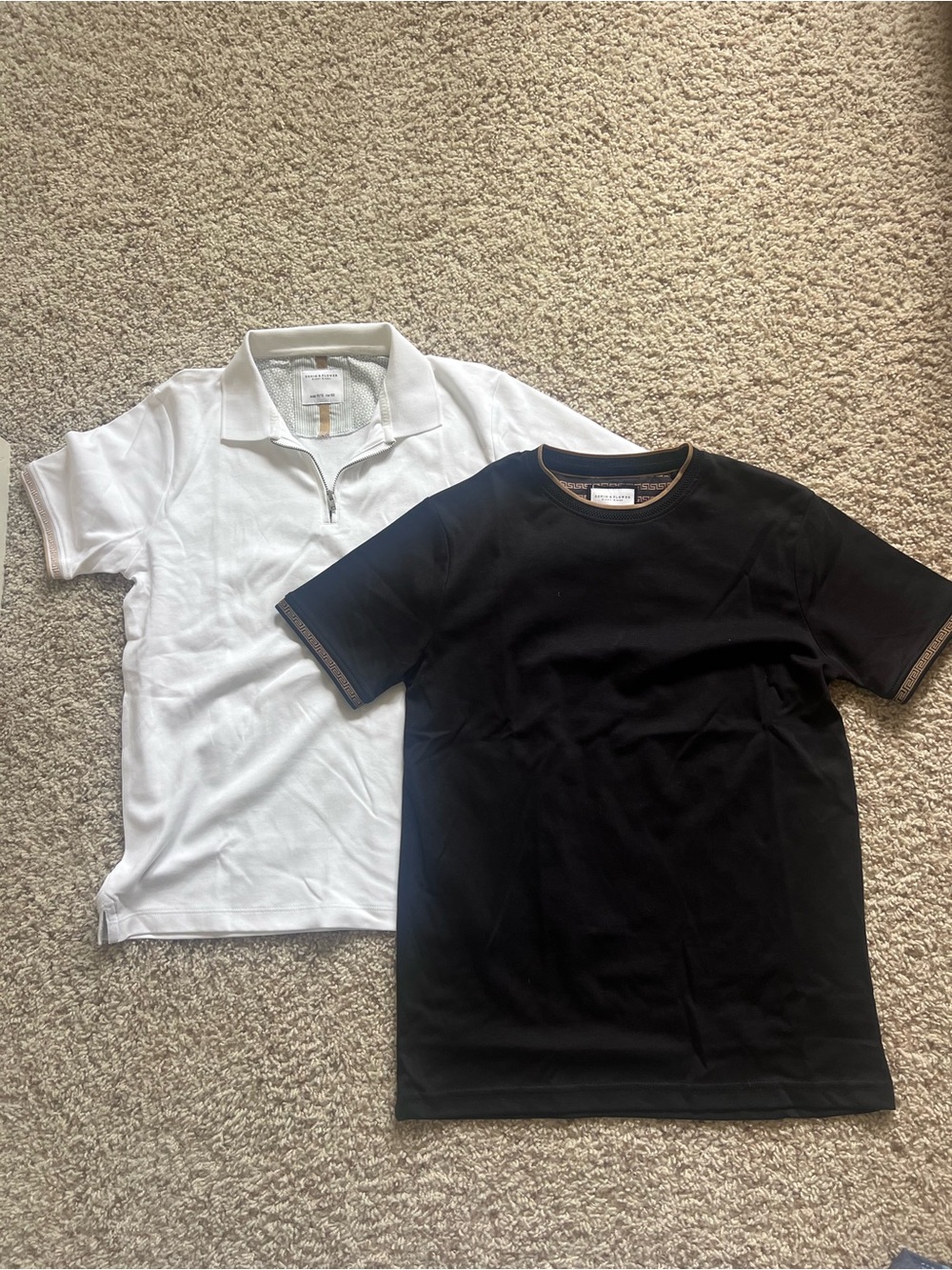 Denim & Flowers White Polo & Black Crewneck Kids Shirt Set